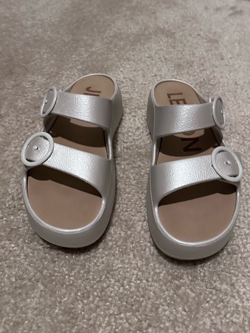 LEMON White Women's Double Buckle Slide Sandals